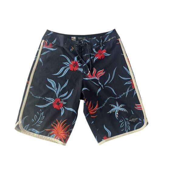 Quicksilver Highline Board Shorts Mens 27 Blue Floral Hawaiian Barb Wire #5030 - Picture 1 of 12